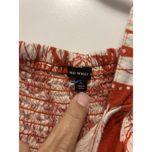 Who What Wear Womens Large Linen Lace Up Midi Tank Dress Red Orange White Floral - Picture 4 of 7